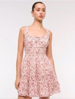 Abercrombie & Fitch Floral Smocked Tie Front Mini Dress